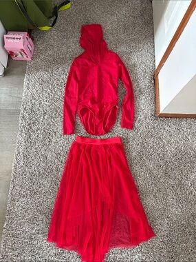 balera Bright Red Dancewear Set with Matching Skirt